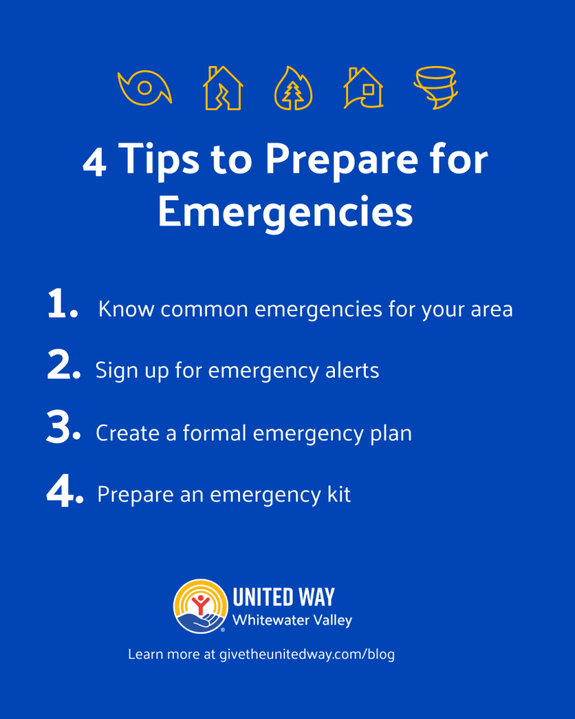 4 Tips to Prepare for Emergencies. 1. Know common emergencies for your area. 2. Sign up for emergency alerts. 3. Create a formal emergency plan. 4. Prepare an emergency kit.